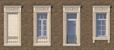 Windows klasik tarzı kahverengi renk tuğla duvar çerçeveleme. 3D render.