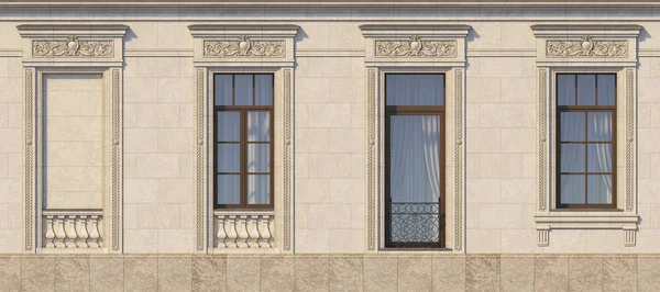 A windows klasszikus stílusban, a kő burkolat. 3D-leképezés. — Stock Fotó