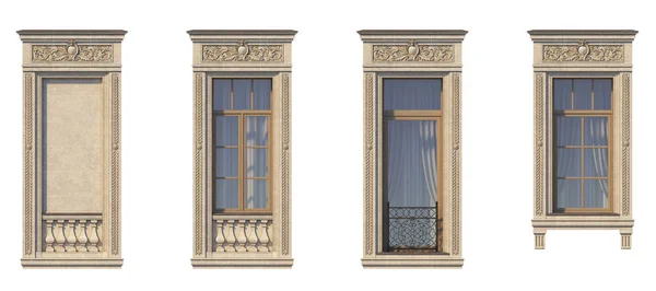 Διαμόρφωση των windows σε κλασικό στιλ στην πέτρα. 3D rendering. — Φωτογραφία Αρχείου