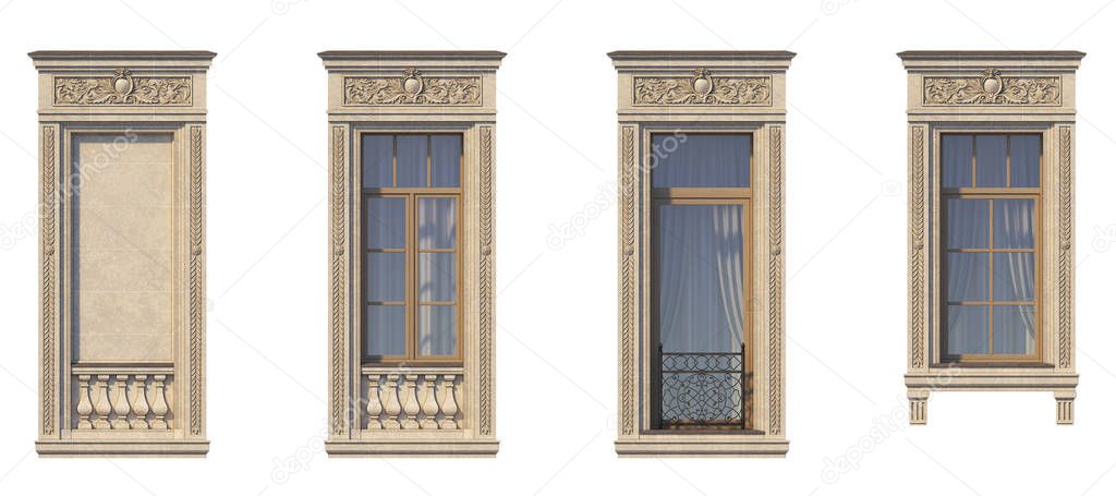 Framing of windows in classic style on the stone. 3d rendering.