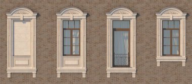 Windows klasik tarzı kahverengi renk tuğla duvar çerçeveleme. 3D render.