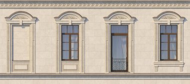Windows klasik tarzı taş çerçeveleme. 3D render.