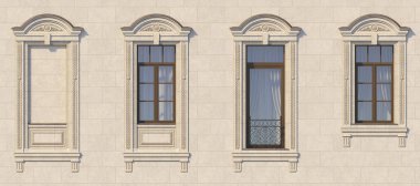 Windows klasik tarzı taş çerçeveleme. 3D render.