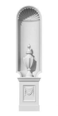 niş beyaz zemin üzerinde bir vazo ile klasik bir tarzda. 3D render