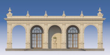 klasik tarzda iyonik pilasterleri ile arcade. 3D render
