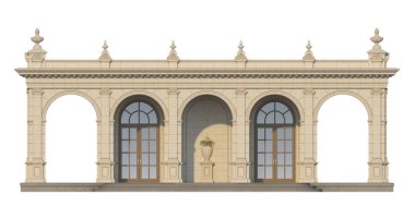 arcade with ionic pilasters in classic style. 3d render clipart