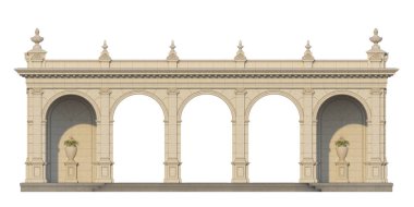 klasik tarzda iyonik pilasterleri ile arcade. 3D render