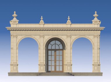 klasik tarzda iyonik pilasterleri ile arcade. 3D render