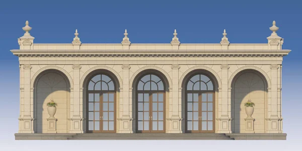 Galleria med Joniska pilastrar i klassisk stil. 3D render — Stockfoto