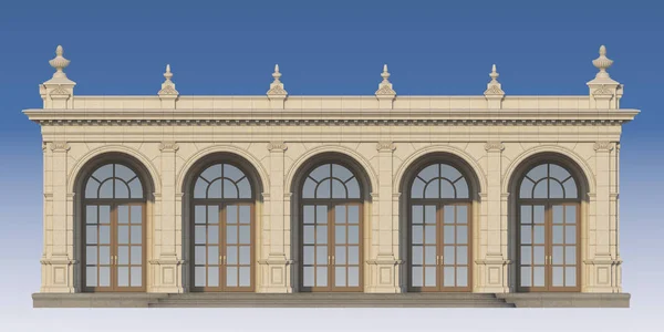 Arkade mit ionischen Pilastern im klassischen Stil. 3D-Darstellung — Stockfoto