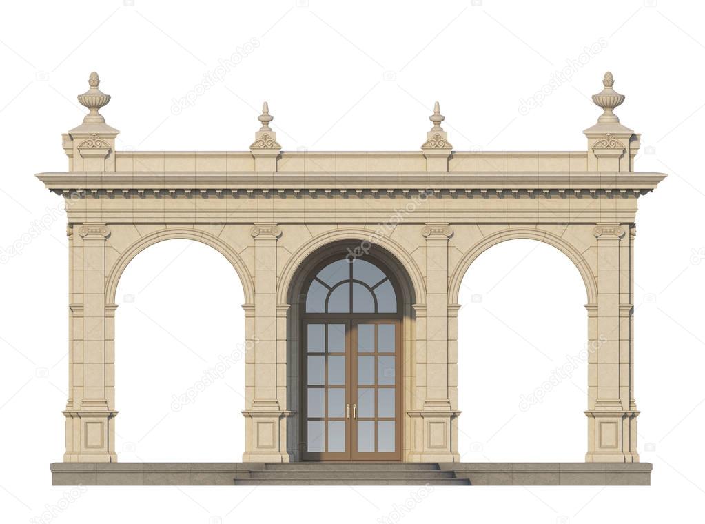 arcade with ionic pilasters in classic style. 3d render