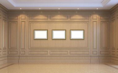 Klasik bir iç ahşap paneller ile. 3D render.