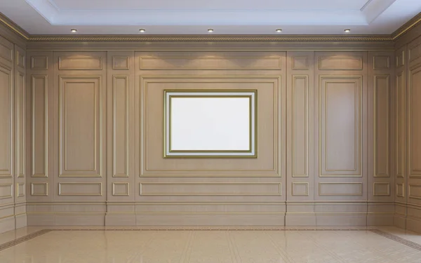 Un interior clásico con paneles de madera. renderizado 3d . —  Fotos de Stock