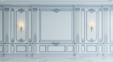 Duvar panelleri silvering ile klasik tarzı. 3D render