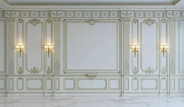 Białe ściany panele w klasycznym stylu z złocenia. renderowania 3D — Zdjęcie stockowe