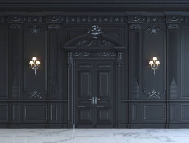 Siyah duvar panelleri silvering ile klasik tarzı. 3D render