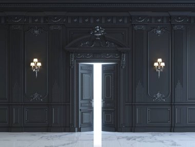 Siyah duvar panelleri silvering ile klasik tarzı. 3D render