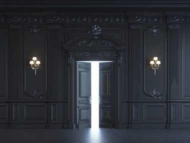 Siyah duvar panelleri silvering ile klasik tarzı. 3D render