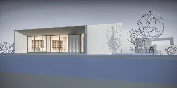 Casa en un estilo minimalista. Sala de exposición. renderizado 3d . — Foto de Stock