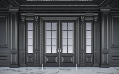 Siyah duvar panelleri silvering ile klasik tarzı. 3D render