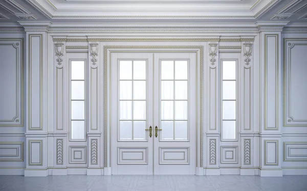 Paneles de pared blancos de estilo clásico con dorado. renderizado 3d — Foto de Stock