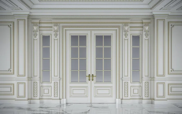 White wall panels in classical style with gilding. 3d rendering — Stock Photo, Image