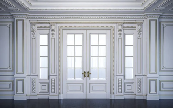 Painéis de parede brancos em estilo clássico com douramento. Renderização 3d — Fotografia de Stock