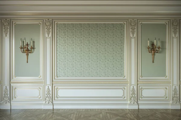 Beige wall panels in classical style with gilding. 3d rendering — Stock Image Beige wall panels in classical style with gilding. 3d rendering Stock Picture