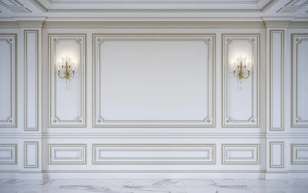 White wall panels in classical style with gilding. 3d rendering — Stock Image White wall panels in classical style with gilding. 3d rendering Royalty Free Stock Images