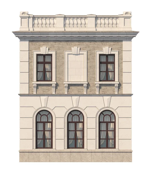 창문 이 있는 2 층짜리 전형적 인 집의 외관. 3D 렌더링 — 스톡 사진