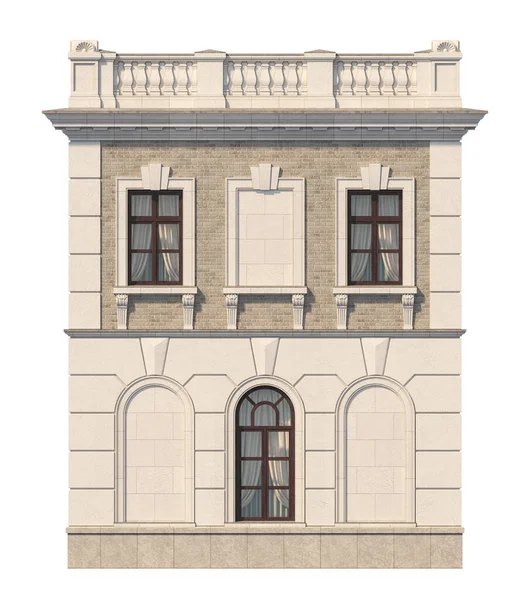 Фасад двухэтажного классического дома с окнами. 3D рендеринг — стоковое фото