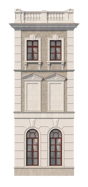 Façade d'une maison classique de deux étages. rendu 3D — Photo