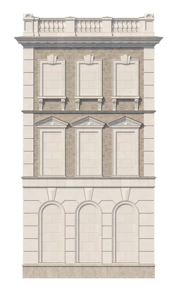 Façade d'une maison classique de trois étages avec de fausses fenêtres. rendu 3D — Photo