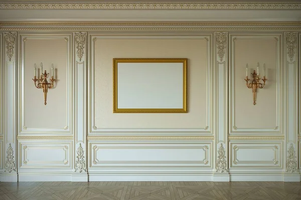 Interior clásico con paneles de pared de madera. renderizado 3d . —  Fotos de Stock