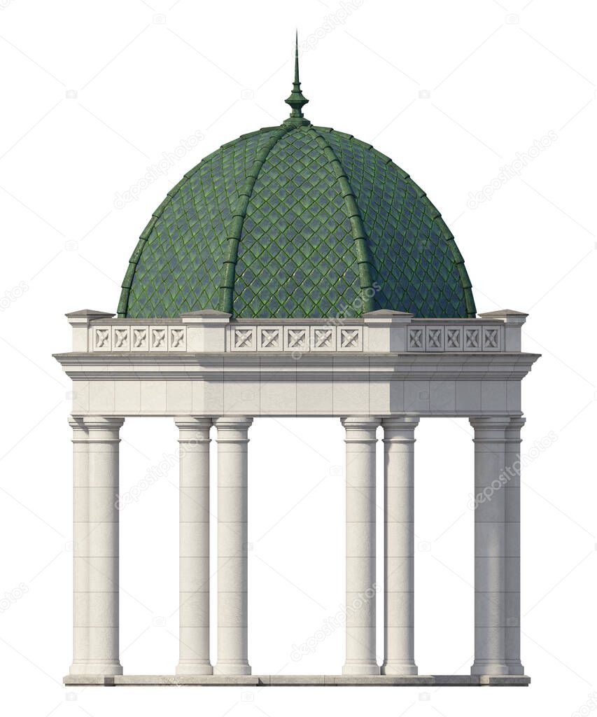 Rotunda with a green roof. Architecture. Exterior. 3D rendering