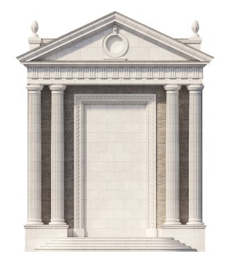 Portico. Klasik bina ön cephesinin mimari unsurları. 3B görüntüleme