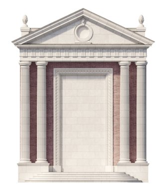 Portico. Klasik bina cephesinin mimari unsurları. Bir niş ile. 3B görüntüleme