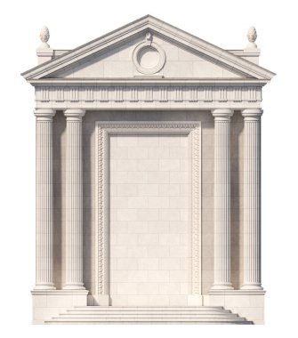 Portico. Klasik bina cephesinin mimari unsurları. Bir niş ile. 3B görüntüleme