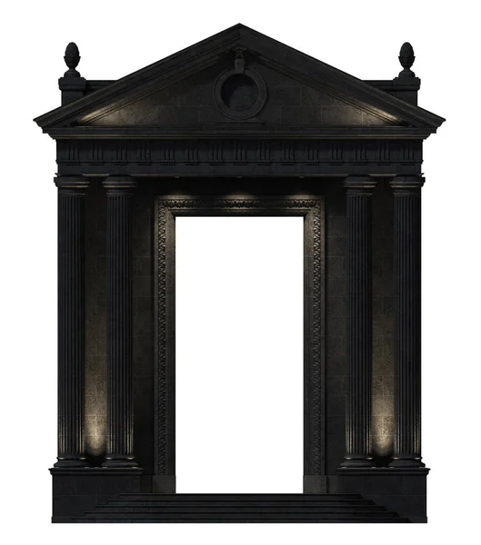 Portico Nero Con Retroilluminazione Sfondo Bianco Elementi Architettonici Della Classica — Foto Stock