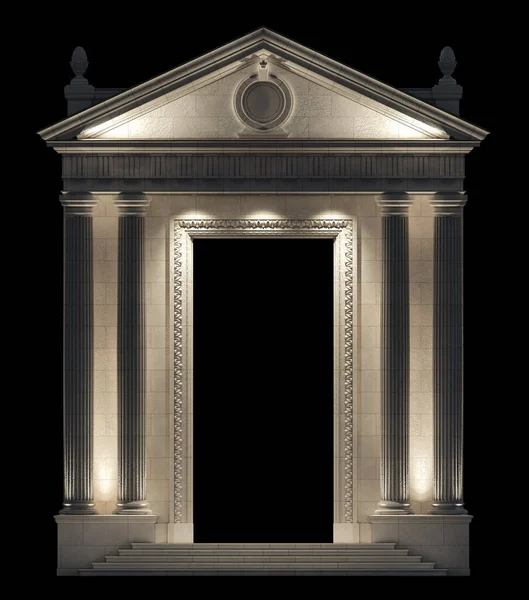 Portico Con Retroilluminazione Sfondo Nero Elementi Architettonici Della Classica Facciata — Foto Stock