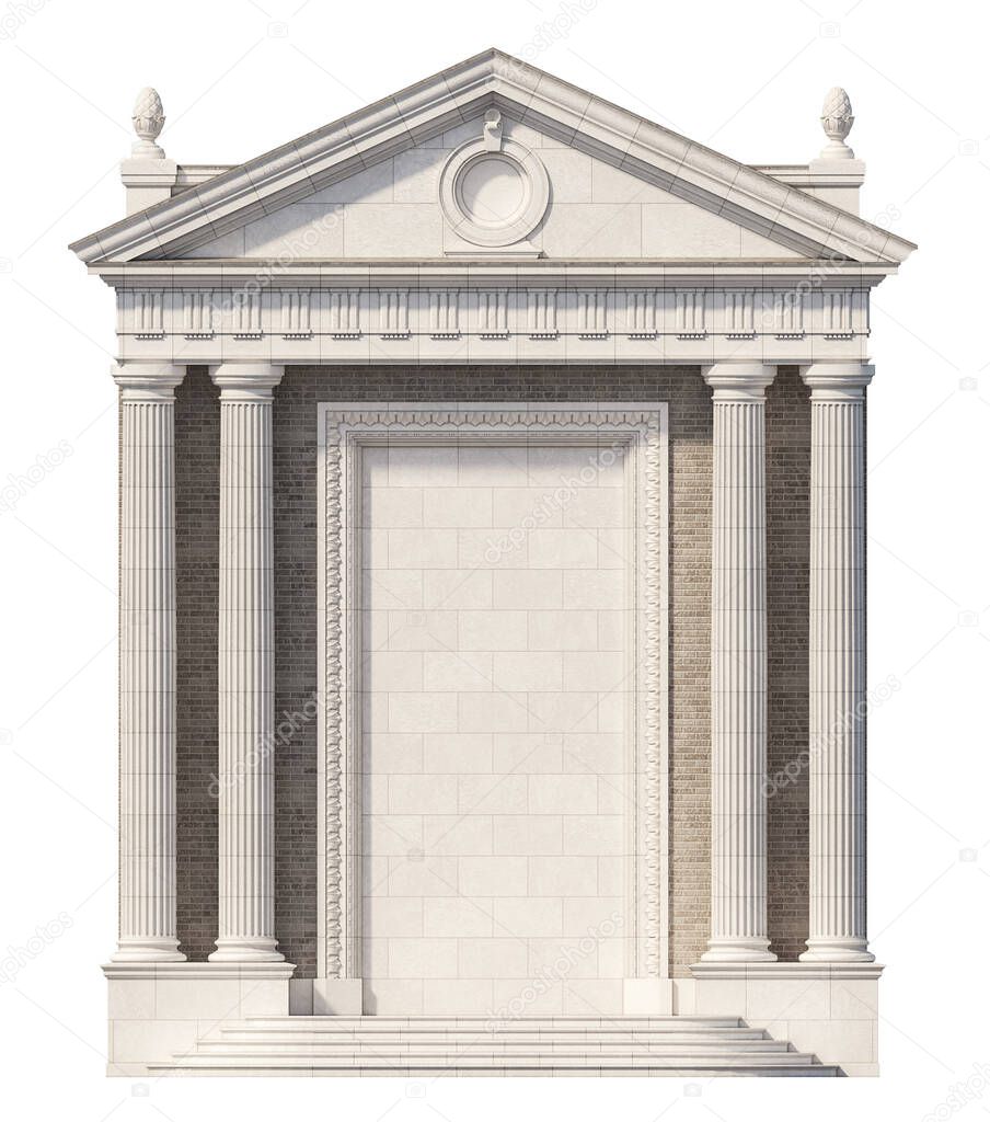 Portico. Architectural elements of the classic building facade with a niche. 3D rendering