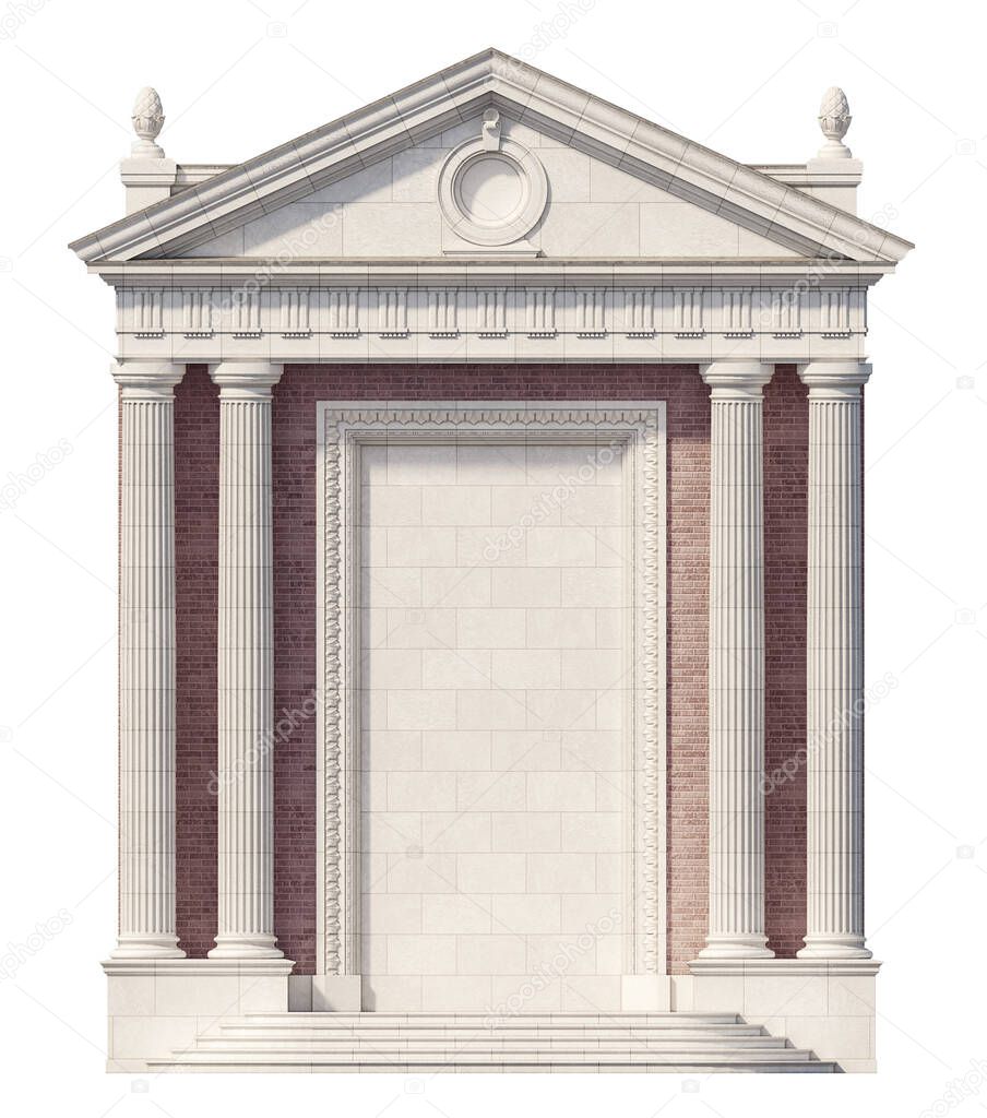 Portico. Architectural elements of the classic building facade. with a niche. 3D rendering