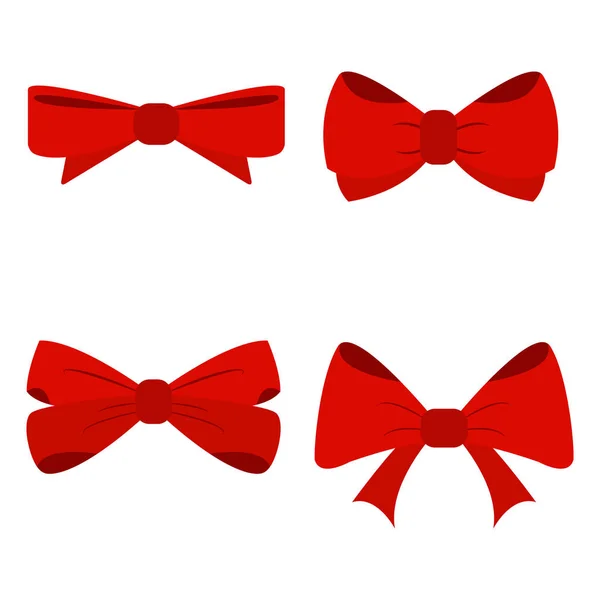 Set of Red bow flat design isolated on white background — ストックベクタ