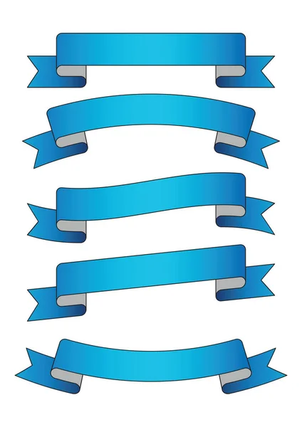 set of blue ribbon banner icon