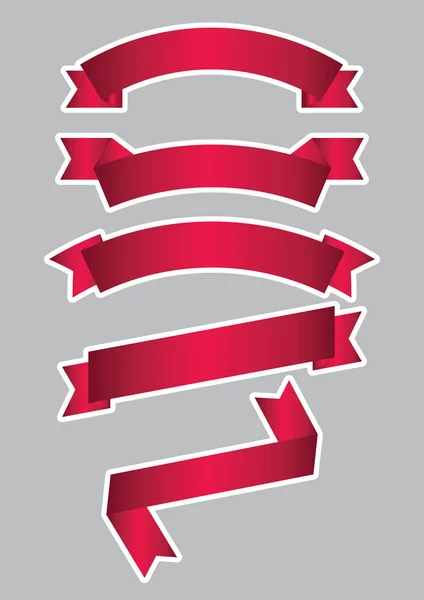 Set of red ribbon banner icon with white stroke, — ストックベクタ