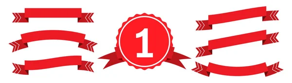 Set of red ribbon banner icon — ストックベクタ