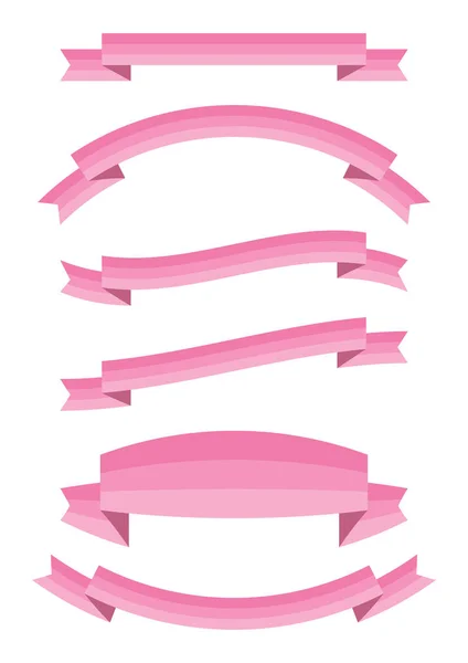 핑크 리본 배너 아이콘 세트 — 스톡 벡터
