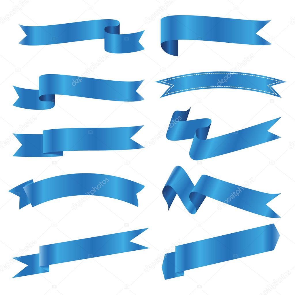 set of blue ribbon banner icon