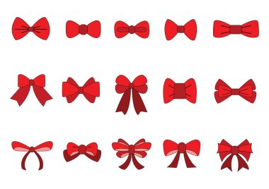 Beyaz arkaplanda izole edilmiş Red bow düz tasarımı seti