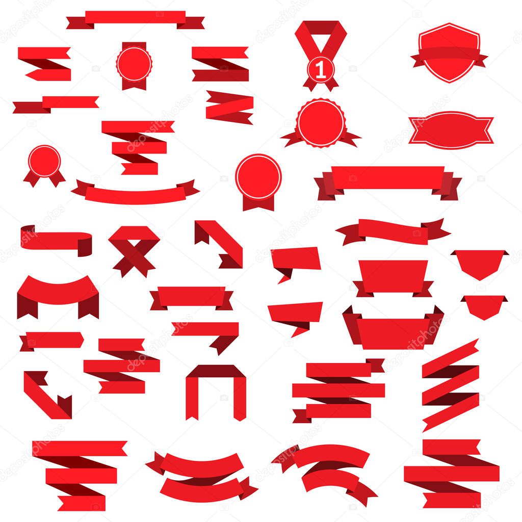 set of red ribbon banner icon